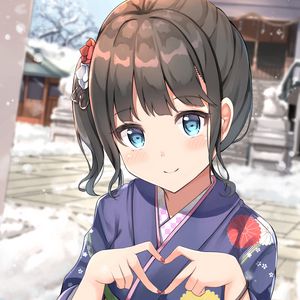 Preview wallpaper girl, kimono, heart, gesture, anime