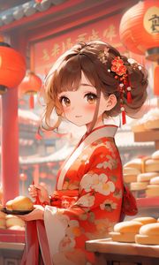 Preview wallpaper girl, kimono, holiday, china, anime, art, red