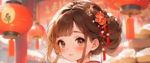 Preview wallpaper girl, kimono, holiday, china, anime, art, red