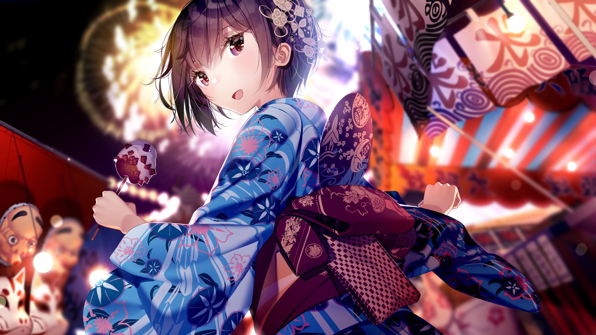 Download wallpaper 1920x1080 girl, kimono, holiday, anime, art full hd