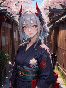 Preview wallpaper girl, kimono, home, sakura, spring, art, anime