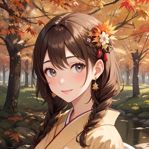 Preview wallpaper girl, kimono, jewelry, autumn, anime, art
