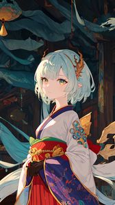 Preview wallpaper girl, kimono, jewelry, gloves, dragon, anime