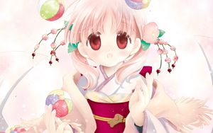 Preview wallpaper girl, kimono, juggler, ball, eyes