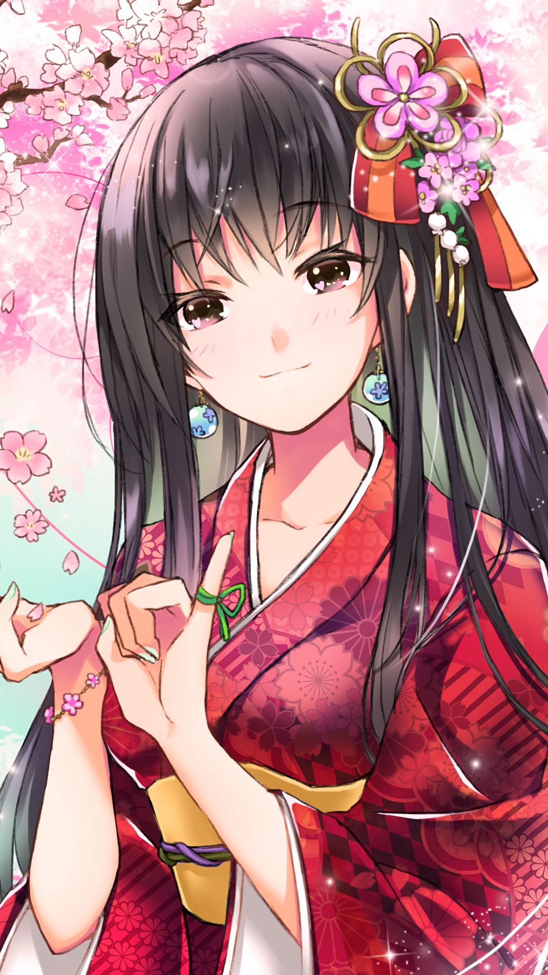 Download Wallpaper 1080x19 Girl Kimono Kanzashi Sakura Anime Samsung Galaxy S4 S5 Note Sony Xperia Z Z1 Z2 Z3 Htc One Lenovo Vibe Hd Background