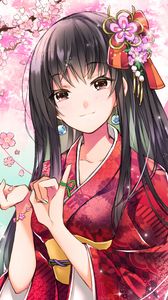 Preview wallpaper girl, kimono, kanzashi, sakura, anime