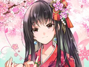 Preview wallpaper girl, kimono, kanzashi, sakura, anime