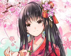 Preview wallpaper girl, kimono, kanzashi, sakura, anime