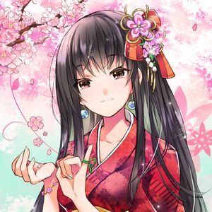 Preview wallpaper girl, kimono, kanzashi, sakura, anime