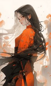 Preview wallpaper girl, kimono, katana, anime, flowers, art