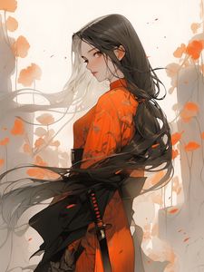 Preview wallpaper girl, kimono, katana, anime, flowers, art