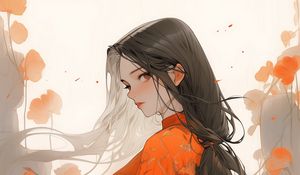 Preview wallpaper girl, kimono, katana, anime, flowers, art