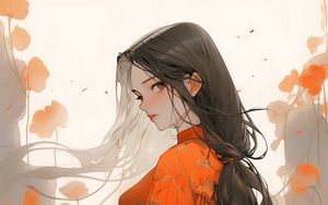 Preview wallpaper girl, kimono, katana, anime, flowers, art