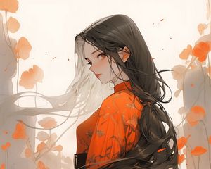 Preview wallpaper girl, kimono, katana, anime, flowers, art