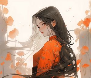 Preview wallpaper girl, kimono, katana, anime, flowers, art