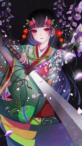 Preview wallpaper girl, kimono, katana, anime, art