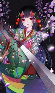 Preview wallpaper girl, kimono, katana, anime, art