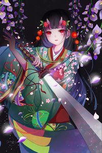 Preview wallpaper girl, kimono, katana, anime, art