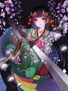 Preview wallpaper girl, kimono, katana, anime, art