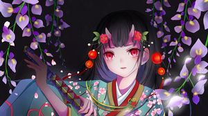 Preview wallpaper girl, kimono, katana, anime, art