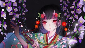 Preview wallpaper girl, kimono, katana, anime, art