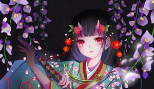 Preview wallpaper girl, kimono, katana, anime, art