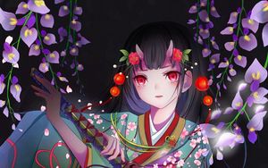 Preview wallpaper girl, kimono, katana, anime, art