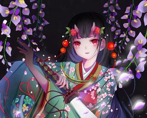 Preview wallpaper girl, kimono, katana, anime, art