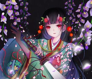 Preview wallpaper girl, kimono, katana, anime, art