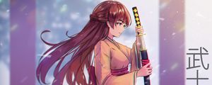 Preview wallpaper girl, kimono, katana, warrior, anime