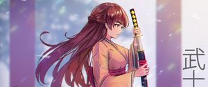 Preview wallpaper girl, kimono, katana, warrior, anime