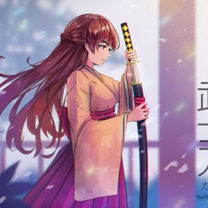 Preview wallpaper girl, kimono, katana, warrior, anime