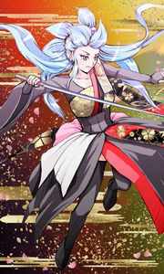 Preview wallpaper girl, kimono, katana, sword, anime, art