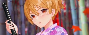 Preview wallpaper girl, kimono, katana, anime, art, purple