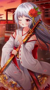 Preview wallpaper girl, kimono, katana, anime
