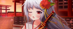 Preview wallpaper girl, kimono, katana, anime