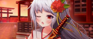 Preview wallpaper girl, kimono, katana, anime