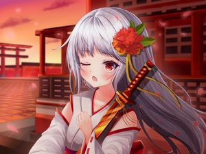 Preview wallpaper girl, kimono, katana, anime