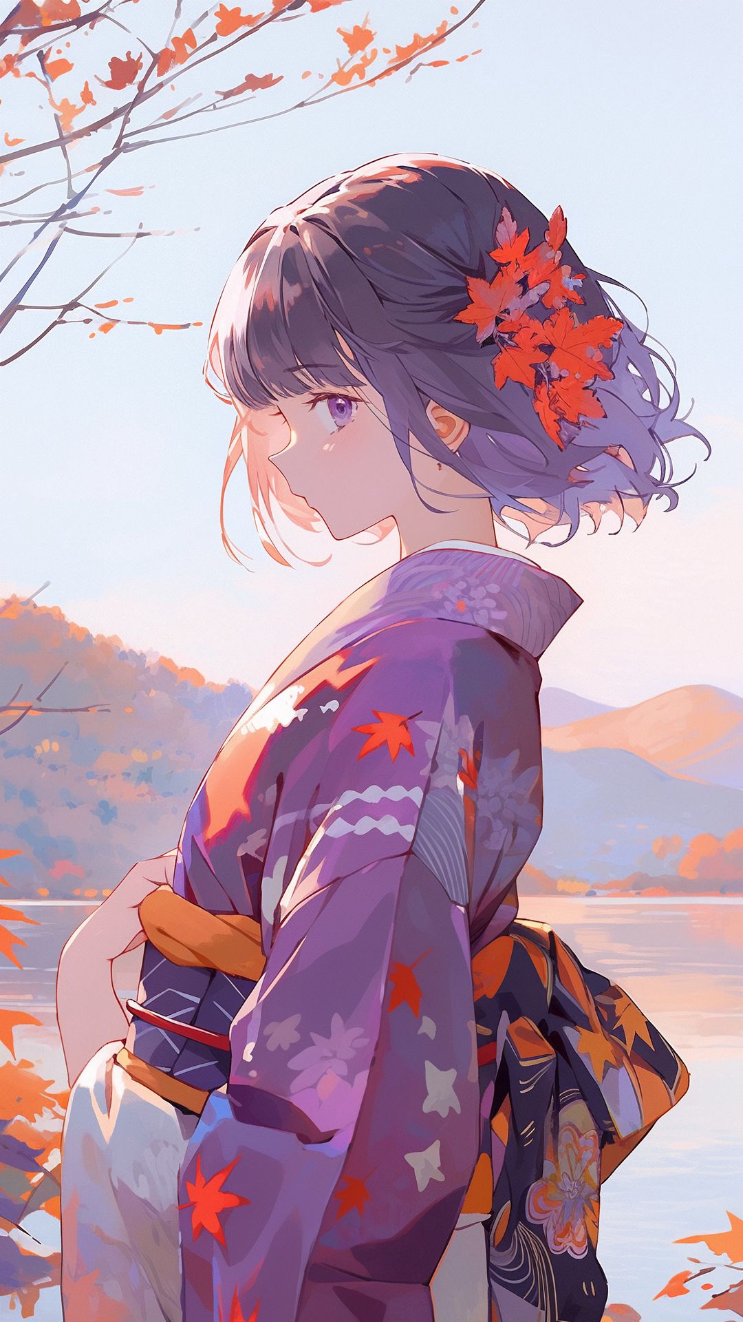 Download wallpaper 1080x1920 girl, kimono, lake, anime samsung galaxy ...