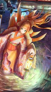 Preview wallpaper girl, kimono, lantern, underwater world, anime, art