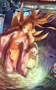 Preview wallpaper girl, kimono, lantern, underwater world, anime, art