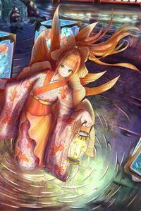 Preview wallpaper girl, kimono, lantern, underwater world, anime, art