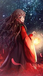 Preview wallpaper girl, kimono, lantern, light, anime