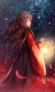 Preview wallpaper girl, kimono, lantern, light, anime