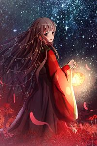 Preview wallpaper girl, kimono, lantern, light, anime