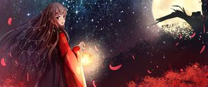 Preview wallpaper girl, kimono, lantern, light, anime