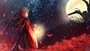 Preview wallpaper girl, kimono, lantern, light, anime