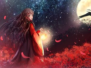 Preview wallpaper girl, kimono, lantern, light, anime