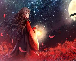 Preview wallpaper girl, kimono, lantern, light, anime