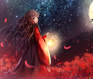 Preview wallpaper girl, kimono, lantern, light, anime